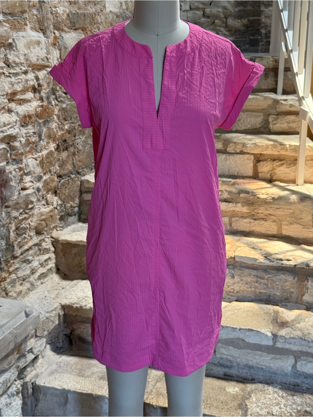 Vineyard Vines Hot Pink Split-Neck Tunic with Pockets